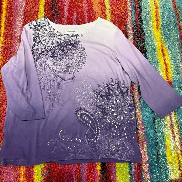 Women’s Alfred Dunner Medium Purple Ombre Paisley Rhinestone Top - Picture 1 of 7